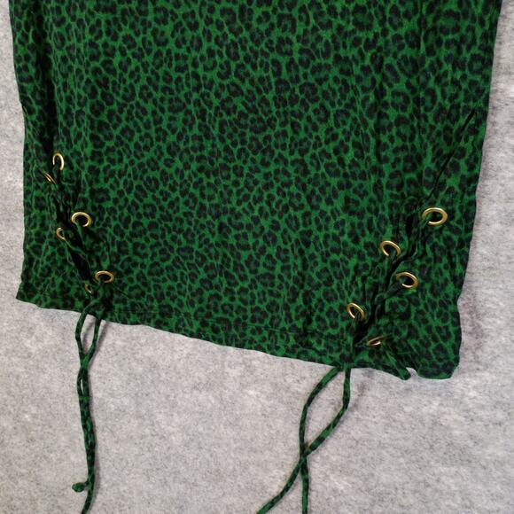 Michael Kors Womens Small Green Leopard Print Side Lace-Up Short Sleeve Tee Top - Picture 5 of 11